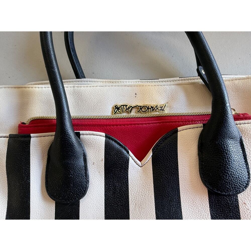 Black & White Stripped, Floral Patches, Betsey Johnson Tote Bag, Handbag & Purse - Picture 4 of 12